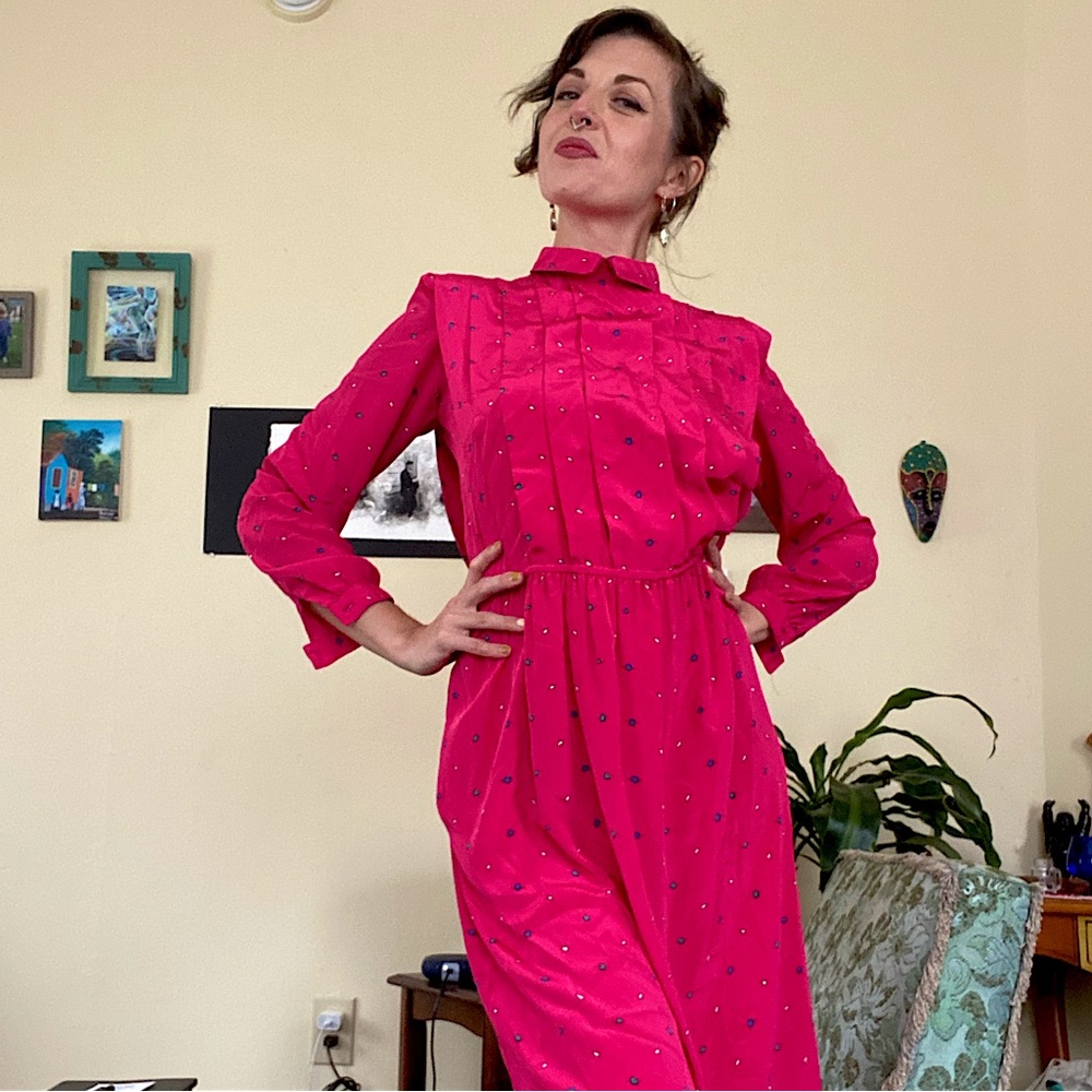 Vintage Magenta Liz Claiborne Collared long Sleeve Dress